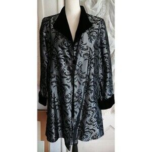VTG Flocking Taffeta Dust Coat 6 Black Velvet Accent US Made Fancy Light Weight